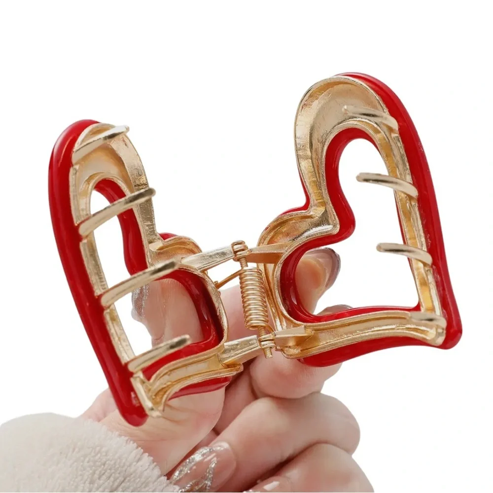 Juliette Valentine Heart Claw Clip | Red & Pink Heart Hair Clip | Gold Metal NWT